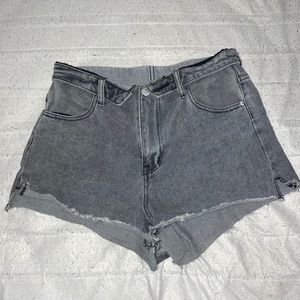 High Waist Ripped Grey Jean Shorts